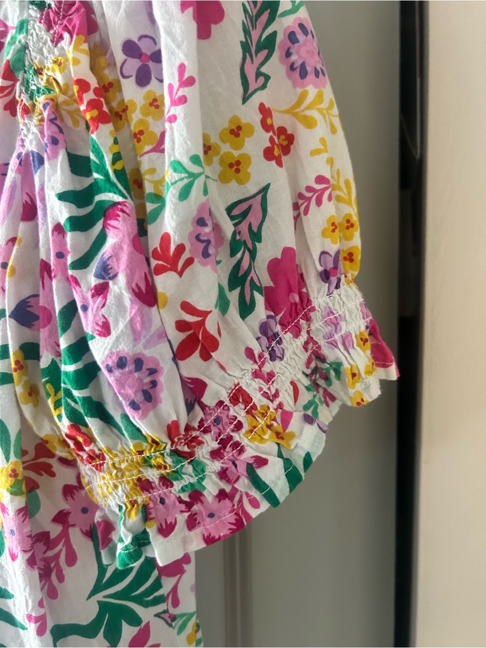 THML Puff-Sleeve Peasant Top - Pink & Green - Picture 2 of 4